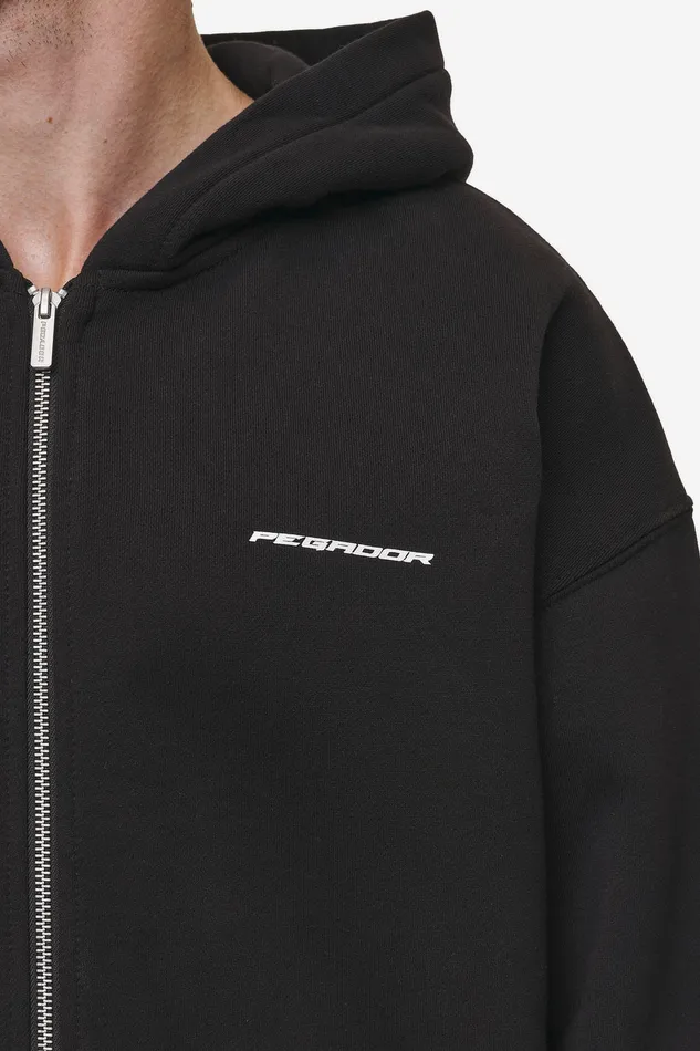 Men Pegador Zip Hoodies Charles Oversized Sweat Jacket Washed Black Men Pegador Zip Hoodies Charles Oversized Sweat Jacket Washed Black