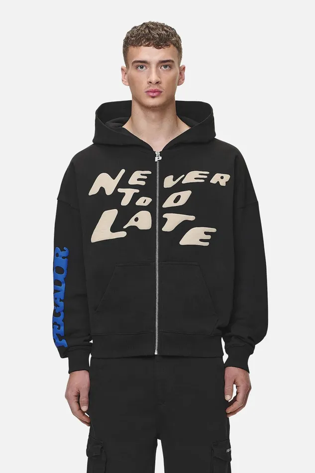Men Pegador Zip Hoodies Corey Terry Boxy Sweat Jacket Washed Black