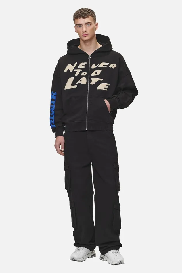 Men Pegador Zip Hoodies Corey Terry Boxy Sweat Jacket Washed Black Men Pegador Zip Hoodies Corey Terry Boxy Sweat Jacket Washed Black