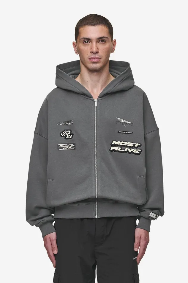 Men Pegador Zip Hoodies Hogan Boxy Sweat Jacket Washed Anthracite