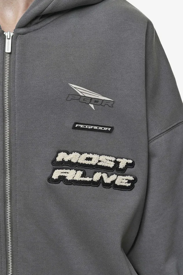 Men Pegador Zip Hoodies Hogan Boxy Sweat Jacket Washed Anthracite Men Pegador Zip Hoodies Hogan Boxy Sweat Jacket Washed Anthracite