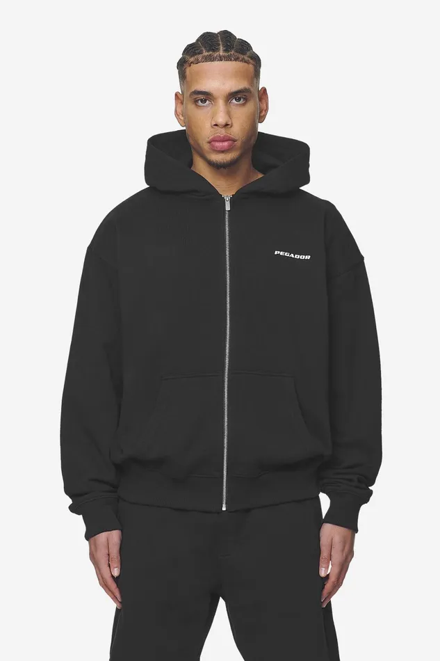 Men Pegador Zip Hoodies Logo Oversized Sweat Jacket Washed Black White Gum