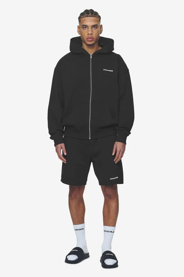 Men Pegador Zip Hoodies Logo Oversized Sweat Jacket Washed Black White Gum Men Pegador Zip Hoodies Logo Oversized Sweat Jacket Washed Black White Gum
