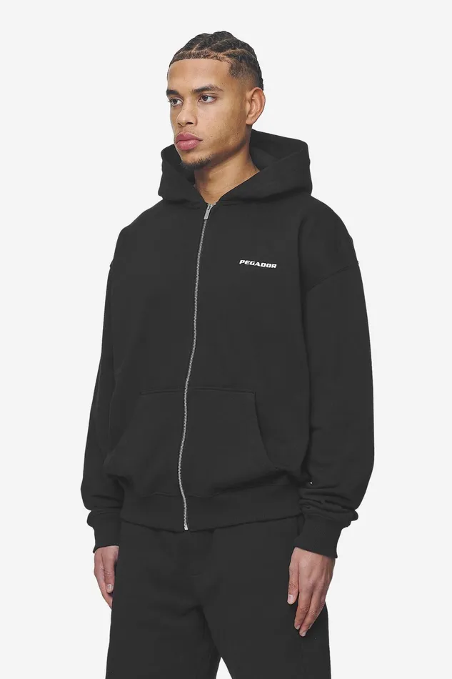 Men Pegador Zip Hoodies Logo Oversized Sweat Jacket Washed Black White Gum Men Pegador Zip Hoodies Logo Oversized Sweat Jacket Washed Black White Gum