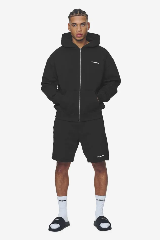 Men Pegador Zip Hoodies Logo Oversized Sweat Jacket Washed Black White Gum Men Pegador Zip Hoodies Logo Oversized Sweat Jacket Washed Black White Gum