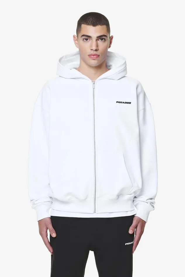 Men Pegador Zip Hoodies Logo Oversized Sweat Jacket White