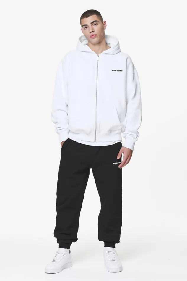 Men Pegador Zip Hoodies Logo Oversized Sweat Jacket White Men Pegador Zip Hoodies Logo Oversized Sweat Jacket White