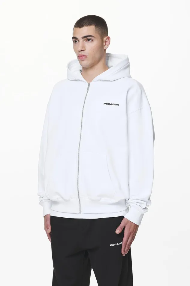 Men Pegador Zip Hoodies Logo Oversized Sweat Jacket White Men Pegador Zip Hoodies Logo Oversized Sweat Jacket White