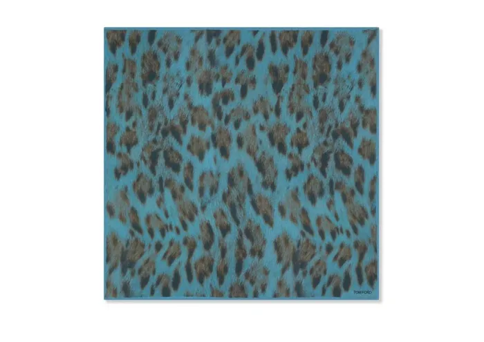 Men Pocket Squares Tom Ford Cheetah Crepe De Chine Pocket Square Light Blue Cheetah