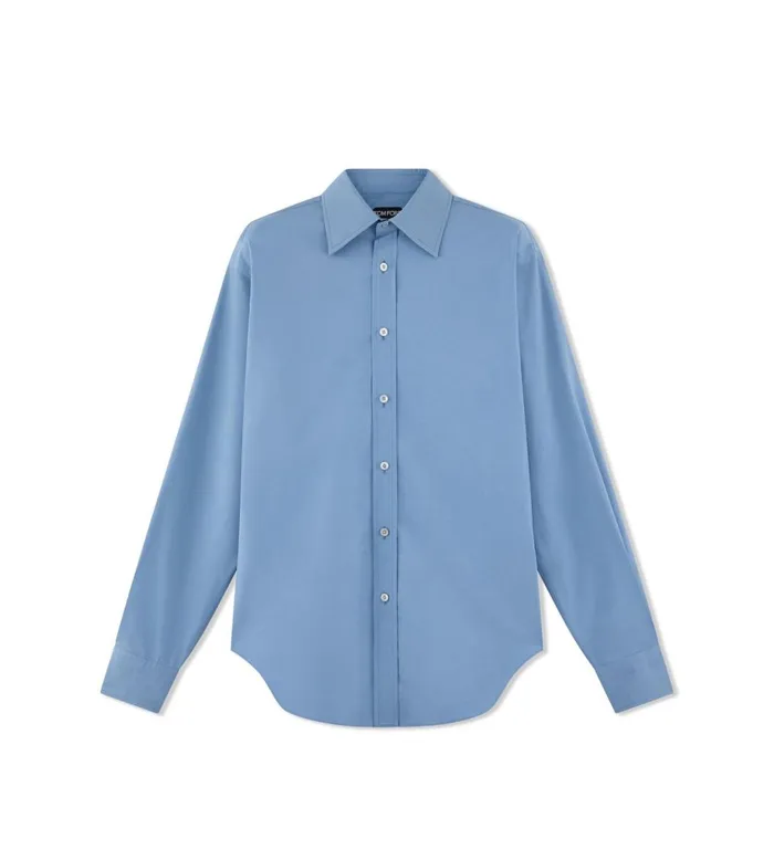 Men Shirts Tom Ford Cotton Silk Poplin Slim Fit Shirt Blue