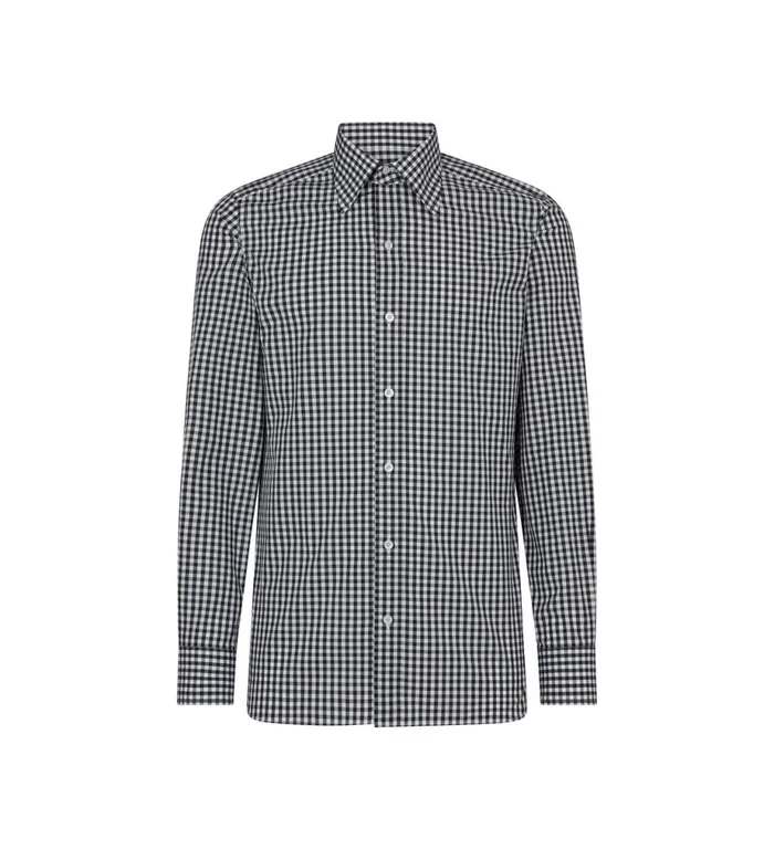 Men Shirts Tom Ford Gingham Slim Fit Shirt White and Black