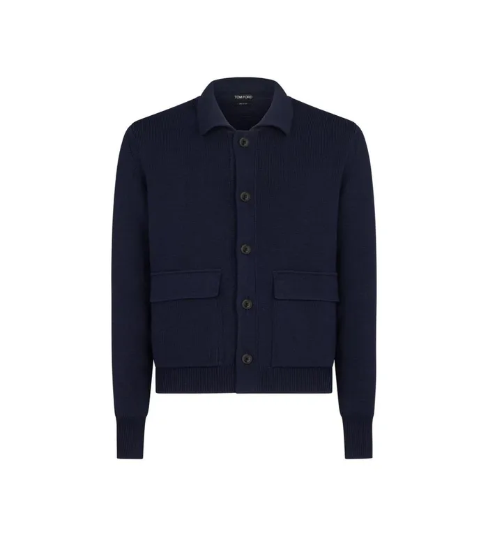 Men Shirts Tom Ford Merino Silk Knitted Chore Shirt Indigo
