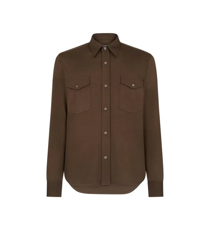 Men Shirts Tom Ford Silk Cotton Blend Shirt Chocolate