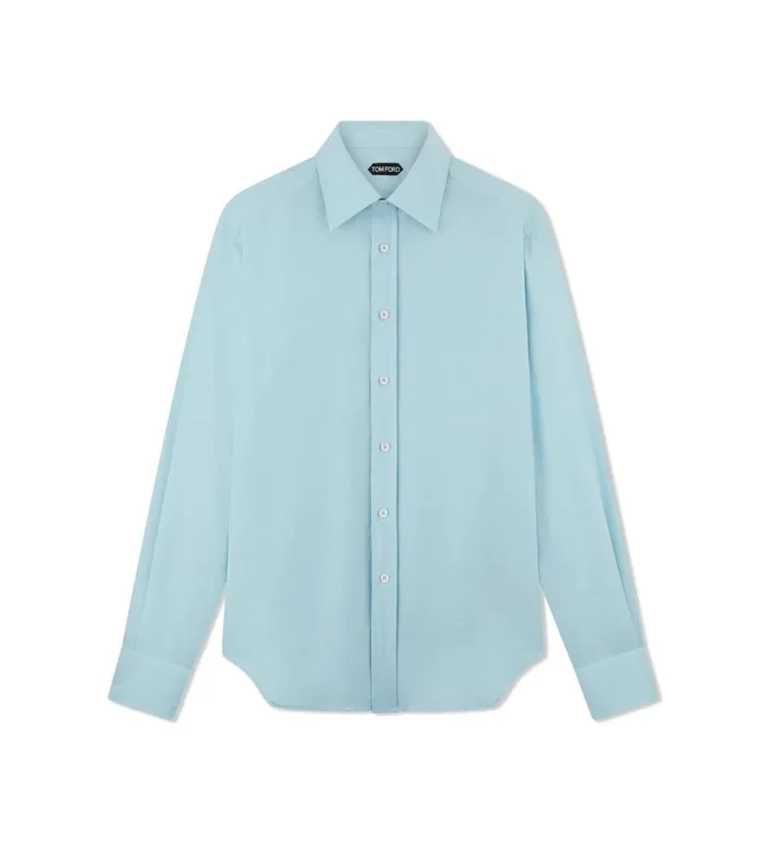 Men Shirts Tom Ford Viscose Silk Toile Slim Fit Shirt Celeste Blue