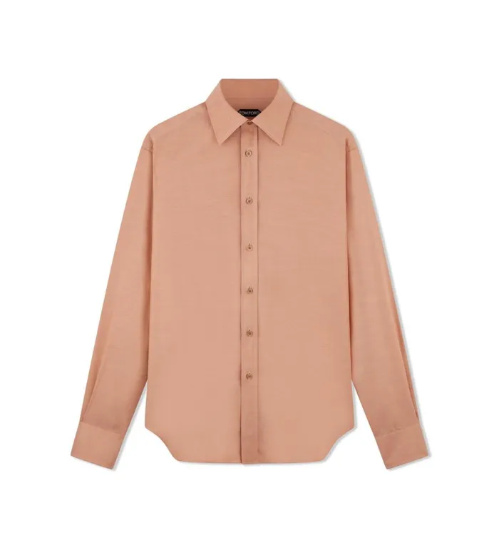 Men Shirts Tom Ford Viscose Silk Toile Slim Fit Shirt Nude