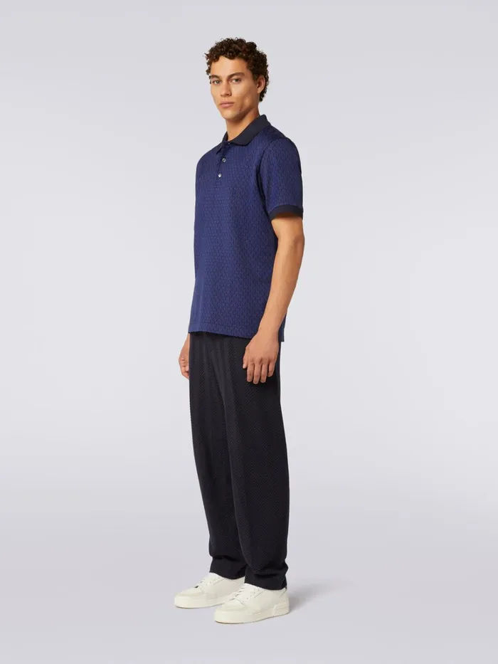Men ShortSleeved Cotton Polo Shirt Blue Missoni Polos and Tshirts Men ShortSleeved Cotton Polo Shirt Blue Missoni Polos and Tshirts