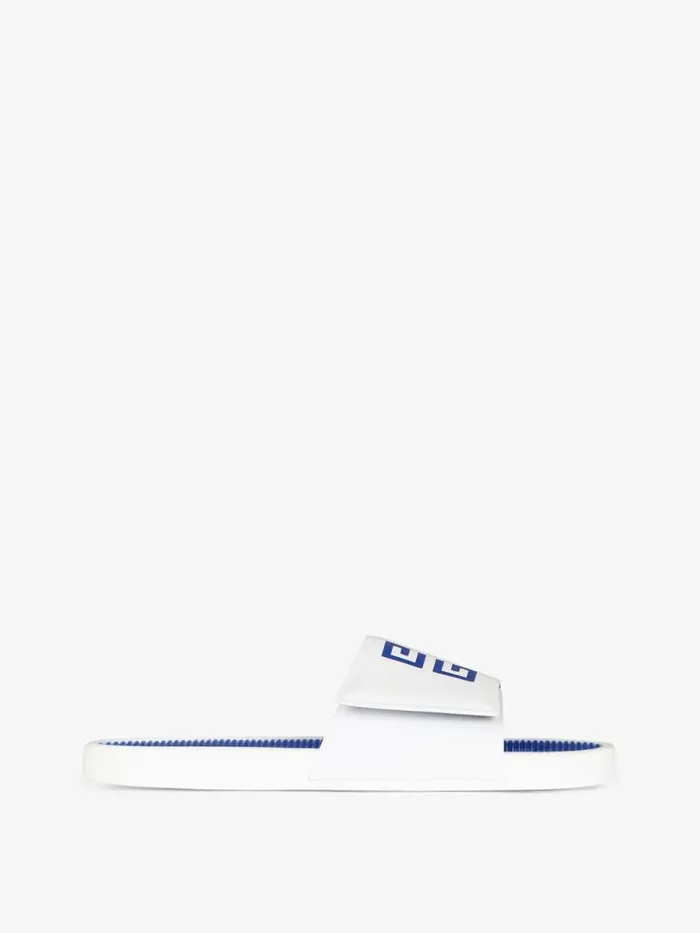 Men Slides and Sandals Givenchy Slide Flat Sandals In Synthetic Leather Whiteblue
