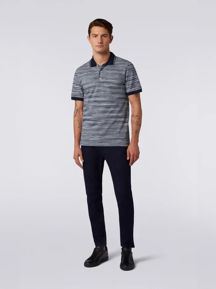 Men Slub Cotton Polo Shirt With Plain Details White and Navy Blue Missoni Polos and Tshirts