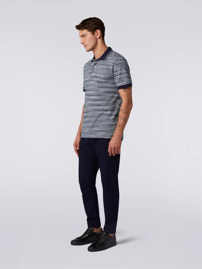 Men Slub Cotton Polo Shirt With Plain Details White and Navy Blue Missoni Polos and Tshirts