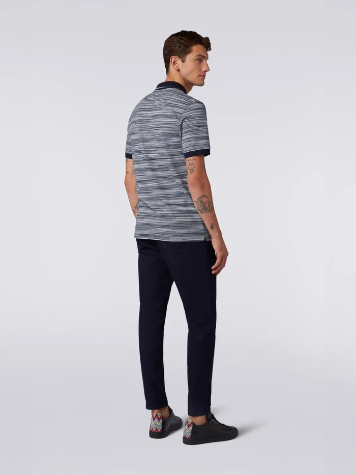 Men Slub Cotton Polo Shirt With Plain Details White and Navy Blue Missoni Polos and Tshirts