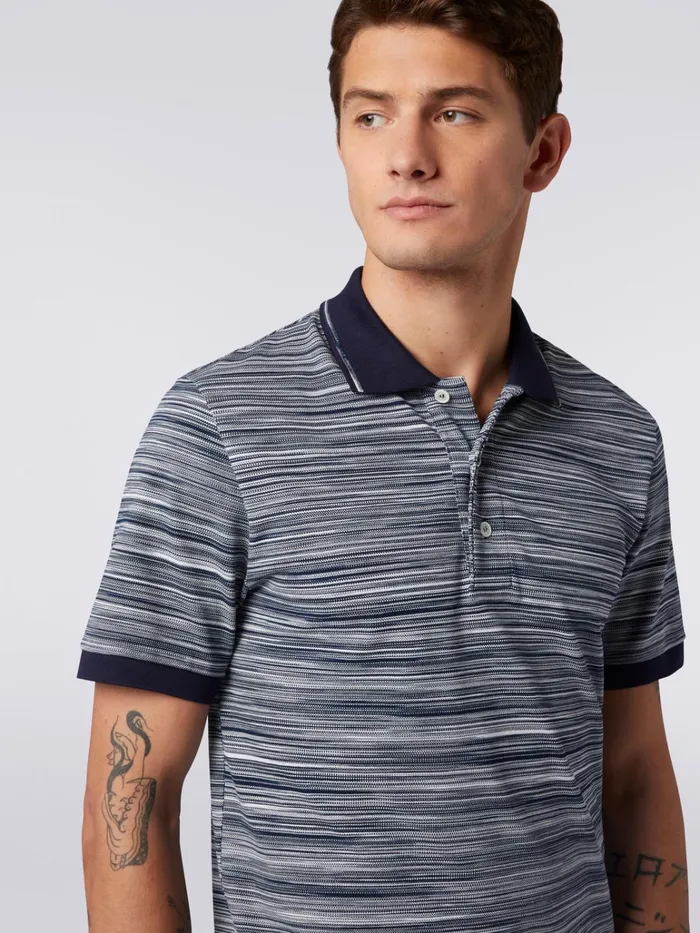 Men Slub Cotton Polo Shirt With Plain Details White and Navy Blue Missoni Polos and Tshirts