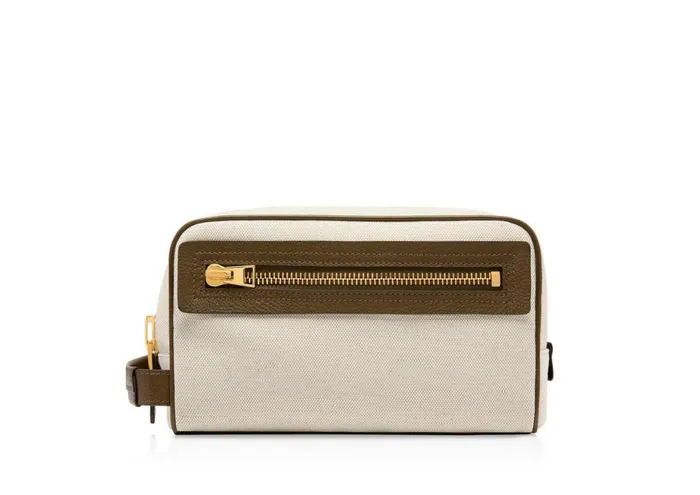 Men Small Leather Goods Tom Ford Canvas And Grain Leather Wash Bag Rope Olive