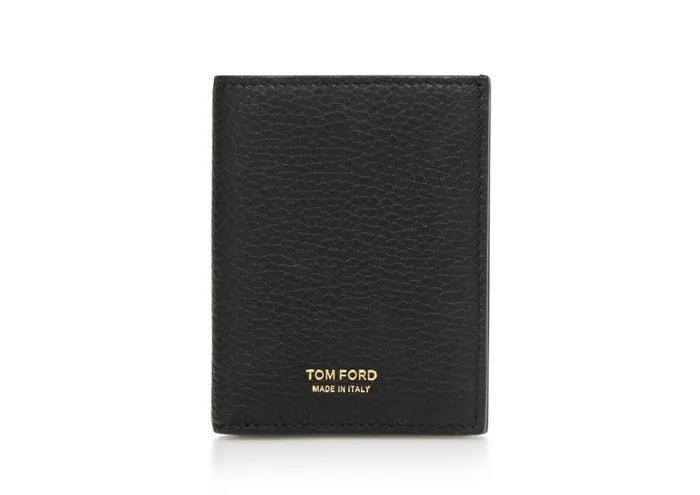 Men Small Leather Goods Tom Ford Grain Leather Folding Cardholder Black