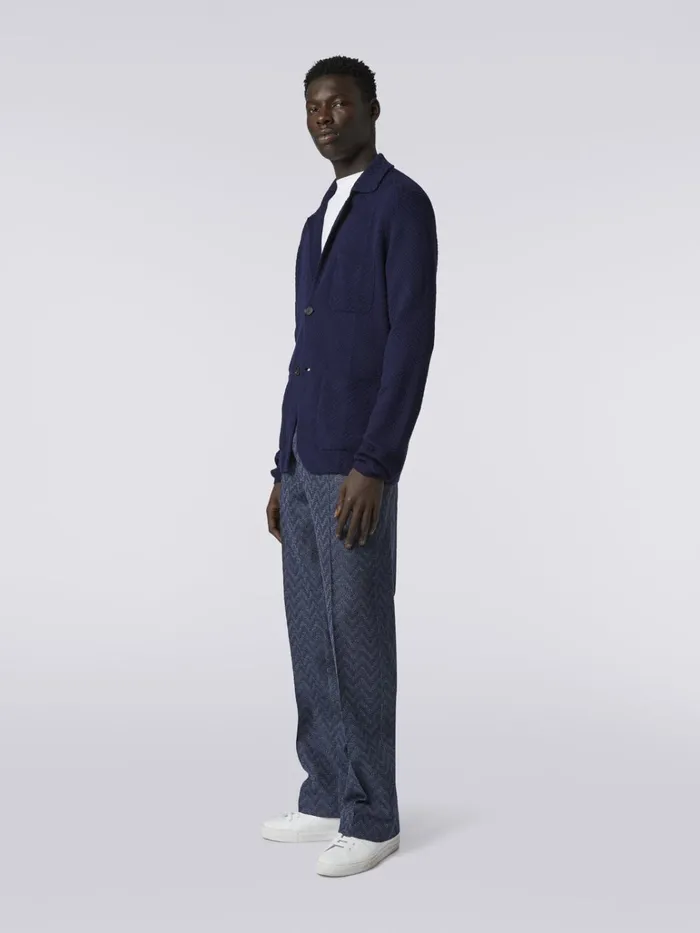 Men Straight Cotton Knit Chevron Trousers Blue Missoni Trousers Men Straight Cotton Knit Chevron Trousers Blue Missoni Trousers