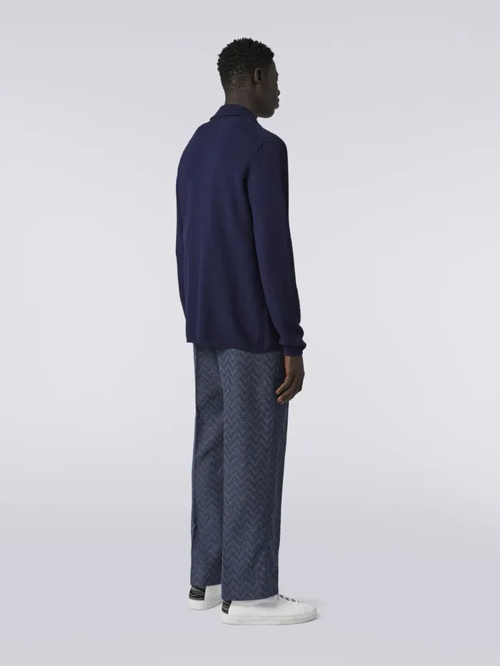 Men Straight Cotton Knit Chevron Trousers Blue Missoni Trousers Men Straight Cotton Knit Chevron Trousers Blue Missoni Trousers