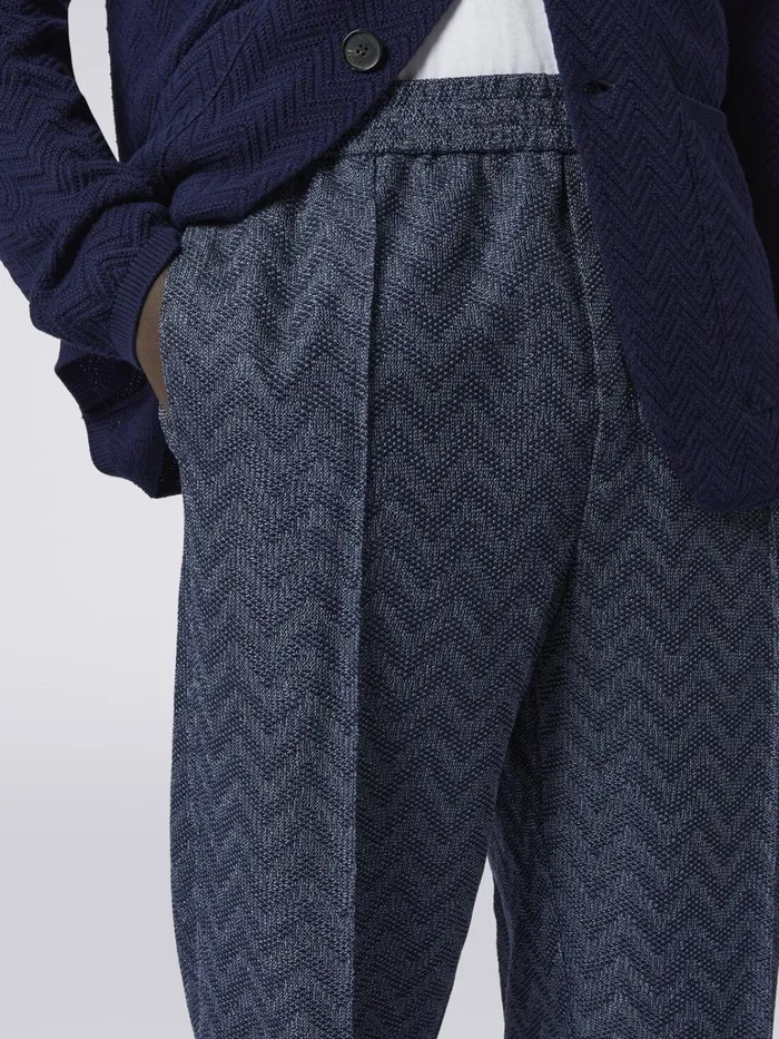 Men Straight Cotton Knit Chevron Trousers Blue Missoni Trousers Men Straight Cotton Knit Chevron Trousers Blue Missoni Trousers