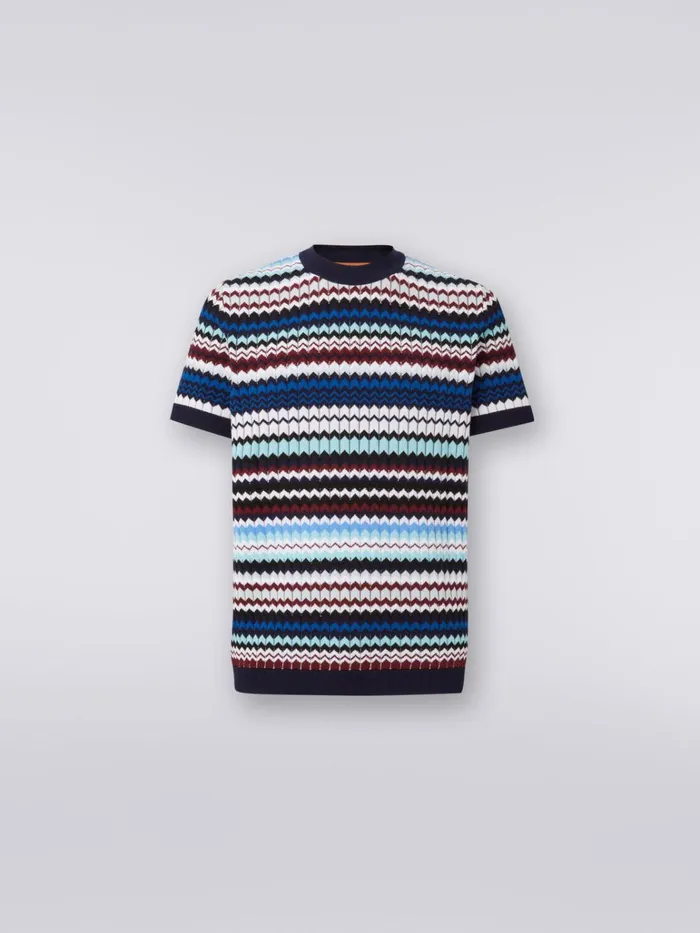 Men TShirt In Ribbed Zigzag Cotton Knit Multicoloured Missoni Polos and Tshirts