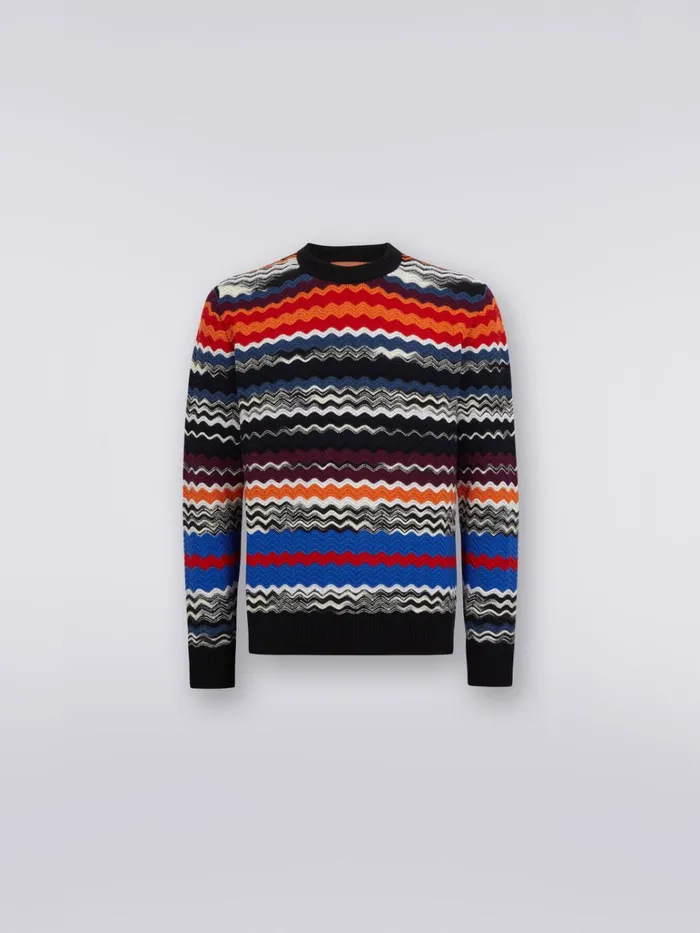 Men Wool Blend CrewNeck Chevron Pullover Multicoloured Missoni Knitwear