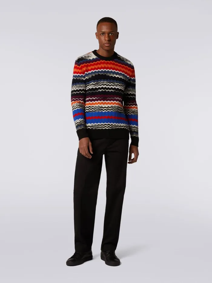Men Wool Blend CrewNeck Chevron Pullover Multicoloured Missoni Knitwear Men Wool Blend CrewNeck Chevron Pullover Multicoloured Missoni Knitwear