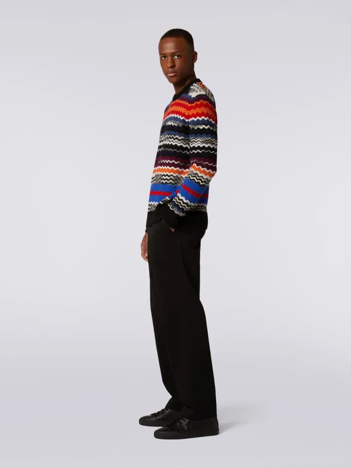 Men Wool Blend CrewNeck Chevron Pullover Multicoloured Missoni Knitwear Men Wool Blend CrewNeck Chevron Pullover Multicoloured Missoni Knitwear