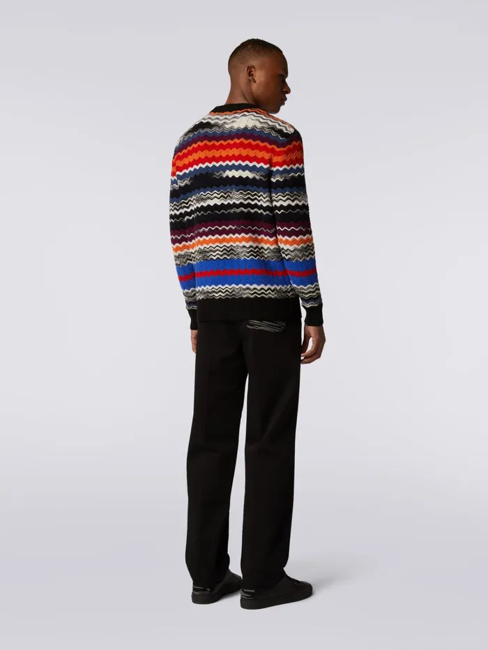 Men Wool Blend CrewNeck Chevron Pullover Multicoloured Missoni Knitwear Men Wool Blend CrewNeck Chevron Pullover Multicoloured Missoni Knitwear