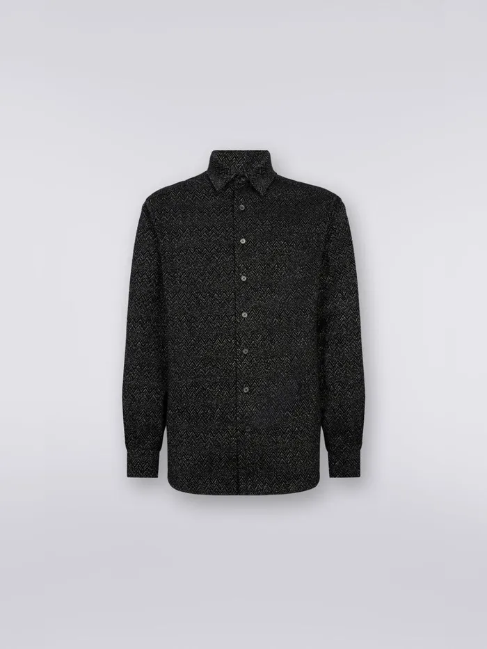Men Wool Blend Shirt With Lurex Chevron Black Missoni Shirts