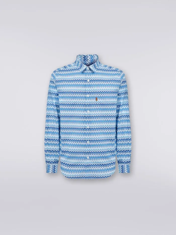 Men Zigzag Cotton Poplin Shirt Blue Missoni Shirts