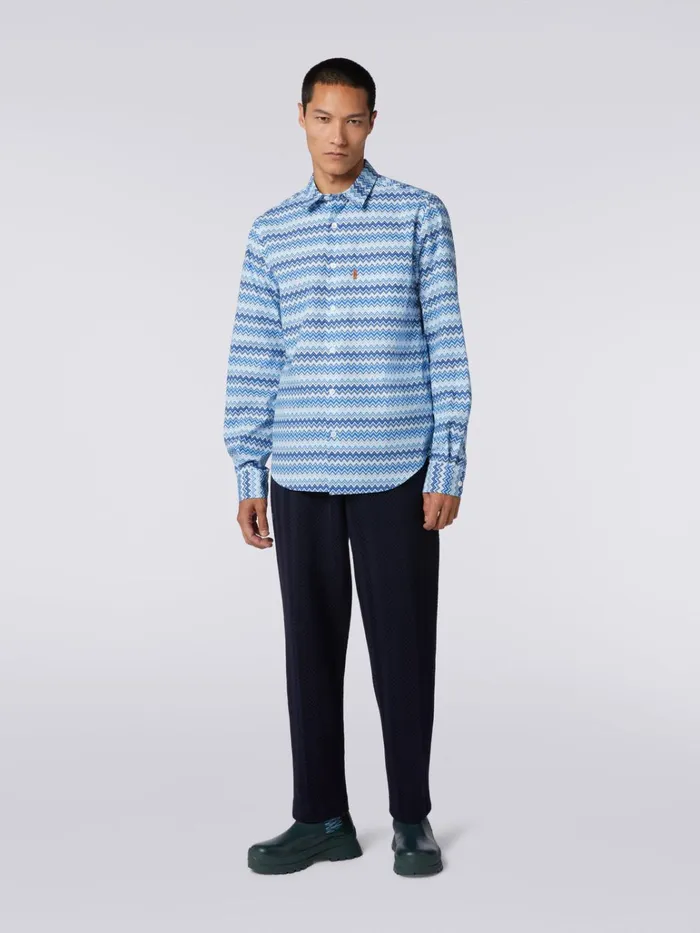 Men Zigzag Cotton Poplin Shirt Blue Missoni Shirts Men Zigzag Cotton Poplin Shirt Blue Missoni Shirts