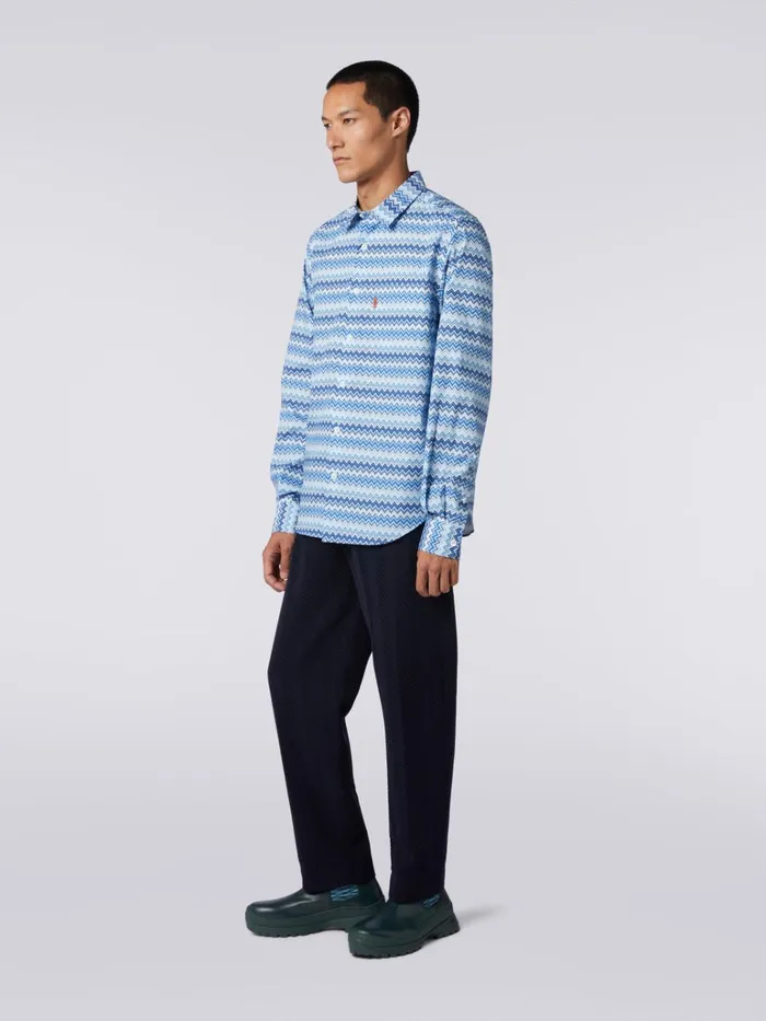 Men Zigzag Cotton Poplin Shirt Blue Missoni Shirts Men Zigzag Cotton Poplin Shirt Blue Missoni Shirts