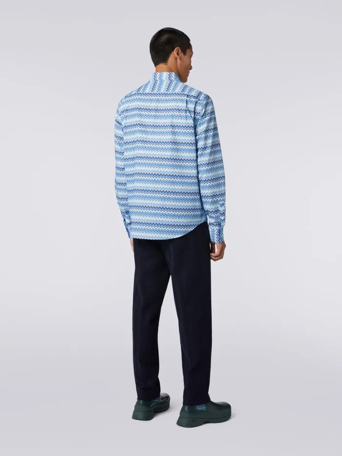 Men Zigzag Cotton Poplin Shirt Blue Missoni Shirts Men Zigzag Cotton Poplin Shirt Blue Missoni Shirts