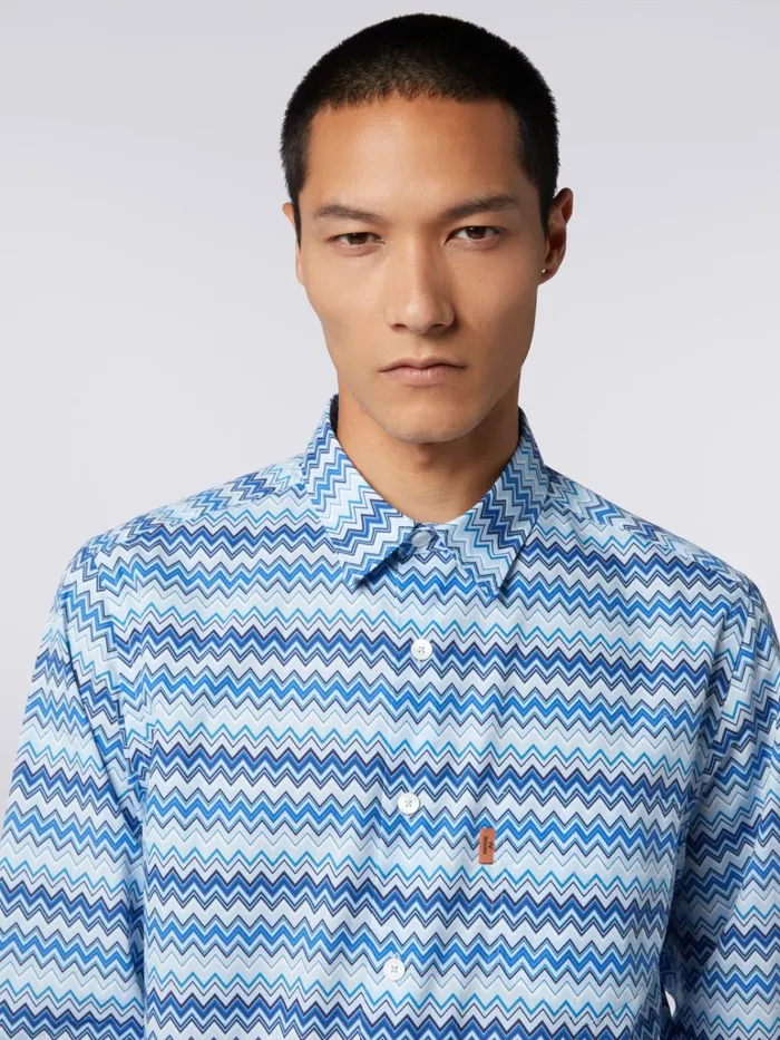 Men Zigzag Cotton Poplin Shirt Blue Missoni Shirts Men Zigzag Cotton Poplin Shirt Blue Missoni Shirts