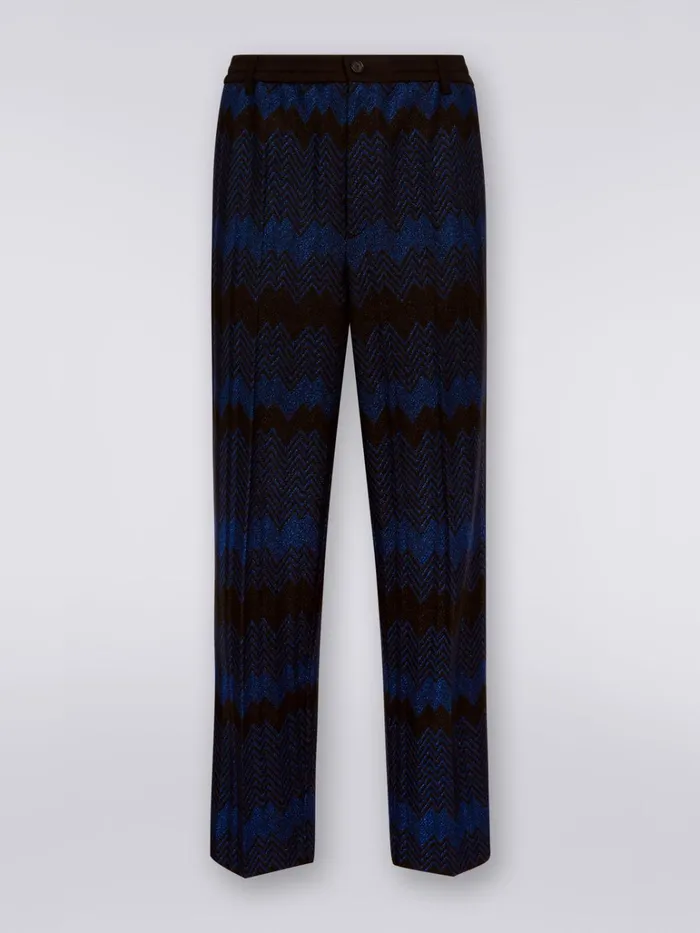 Men Zigzag Viscose Trousers With Lurex Blue Missoni Trousers