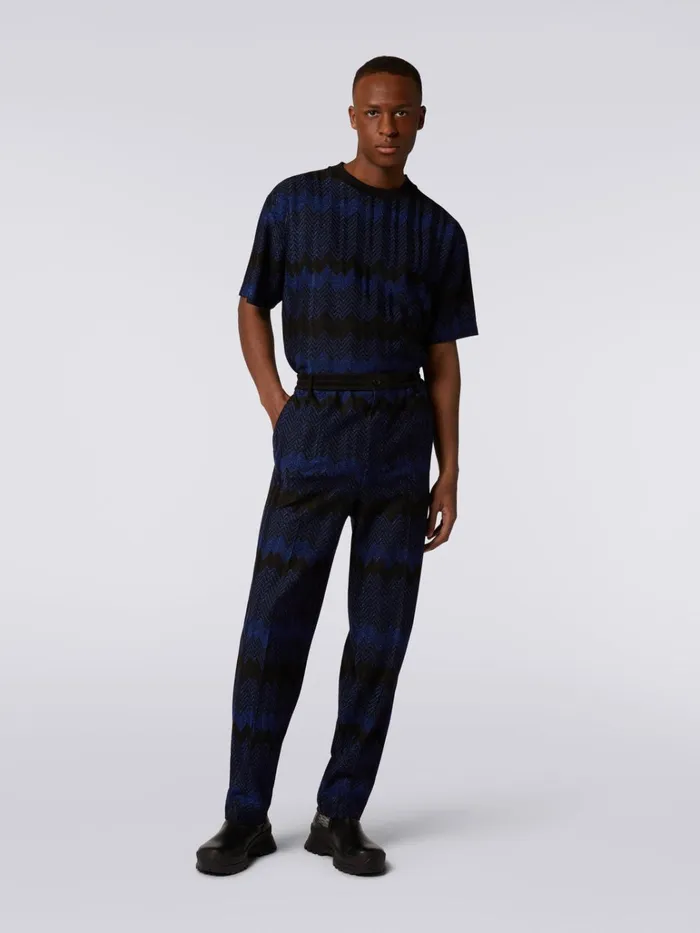 Men Zigzag Viscose Trousers With Lurex Blue Missoni Trousers Men Zigzag Viscose Trousers With Lurex Blue Missoni Trousers
