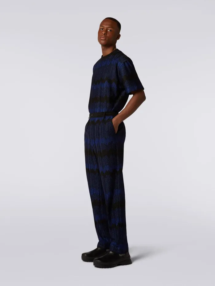 Men Zigzag Viscose Trousers With Lurex Blue Missoni Trousers Men Zigzag Viscose Trousers With Lurex Blue Missoni Trousers