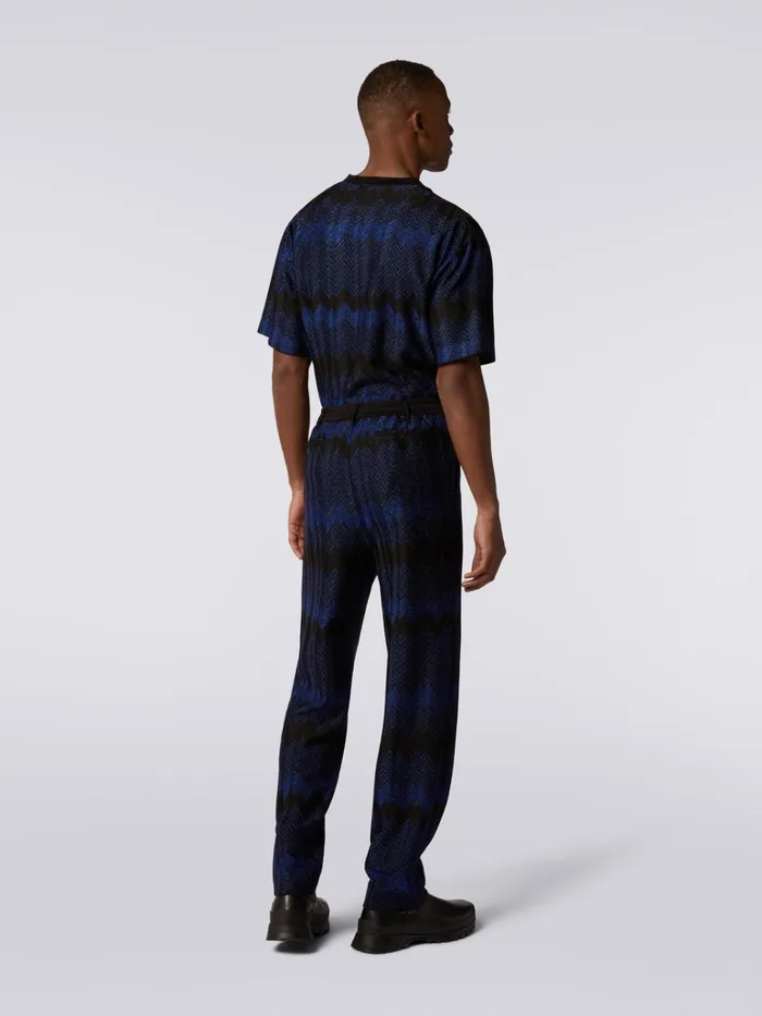 Men Zigzag Viscose Trousers With Lurex Blue Missoni Trousers Men Zigzag Viscose Trousers With Lurex Blue Missoni Trousers