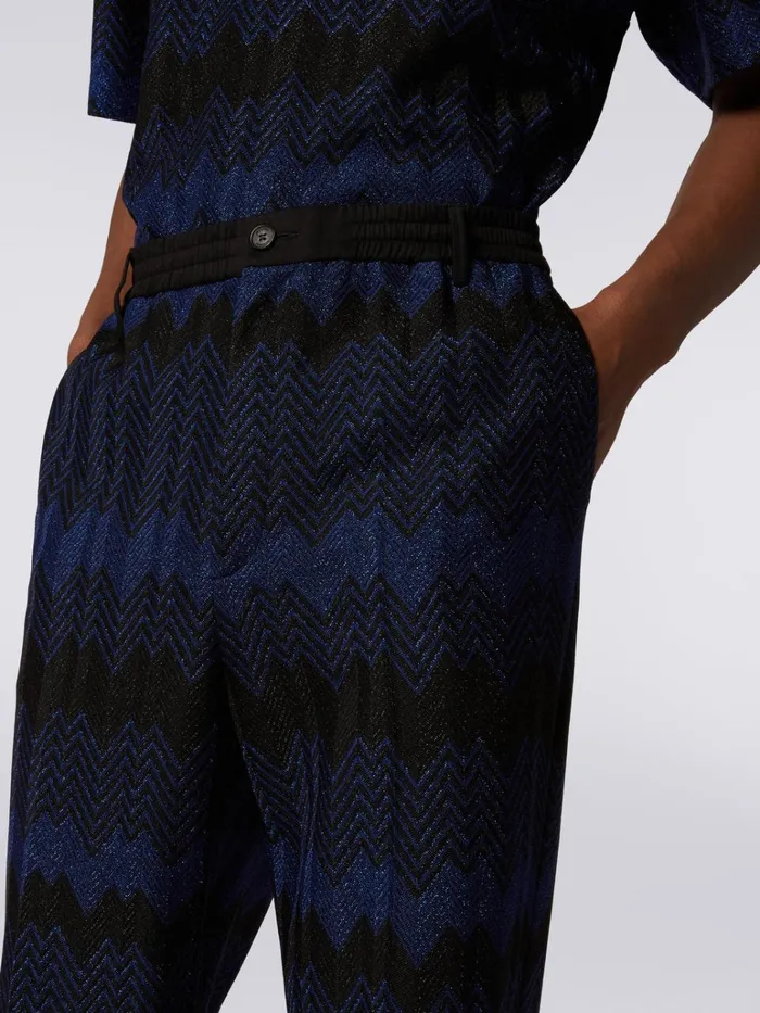 Men Zigzag Viscose Trousers With Lurex Blue Missoni Trousers Men Zigzag Viscose Trousers With Lurex Blue Missoni Trousers