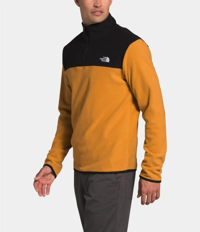 Mens The North Face Fleece TKA Glacier Zip Pullover Citrine Yellowtnf Black