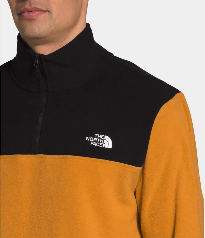 Mens The North Face Fleece TKA Glacier Zip Pullover Citrine Yellowtnf Black