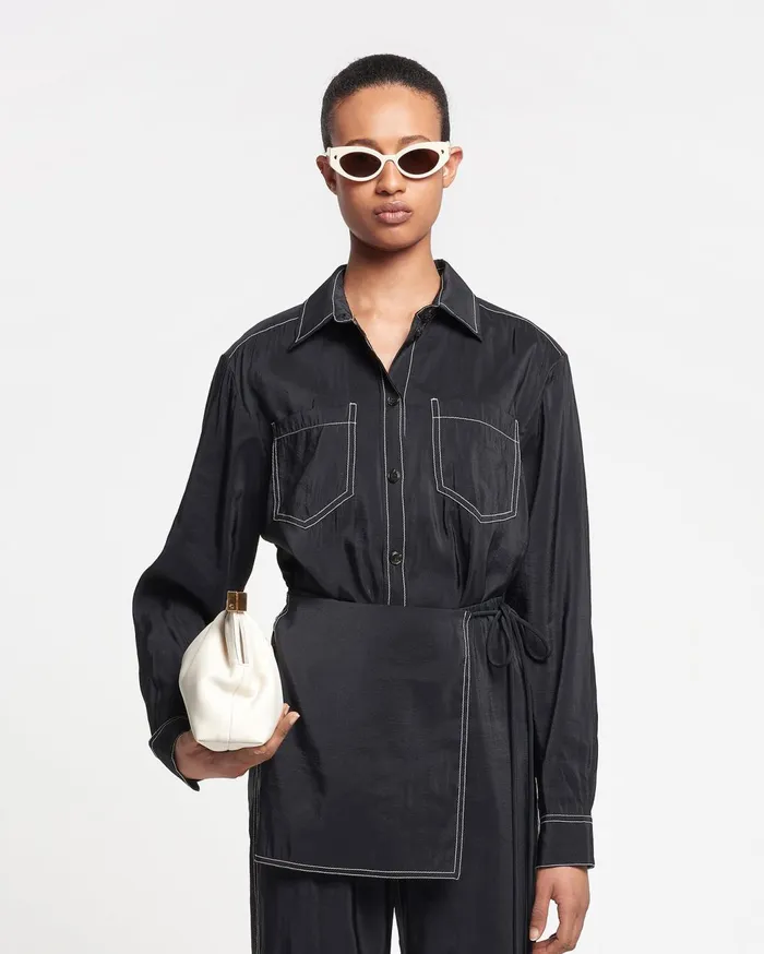 Metta Glass Poplin Shirt Dress Black Women Nanushka Dresses