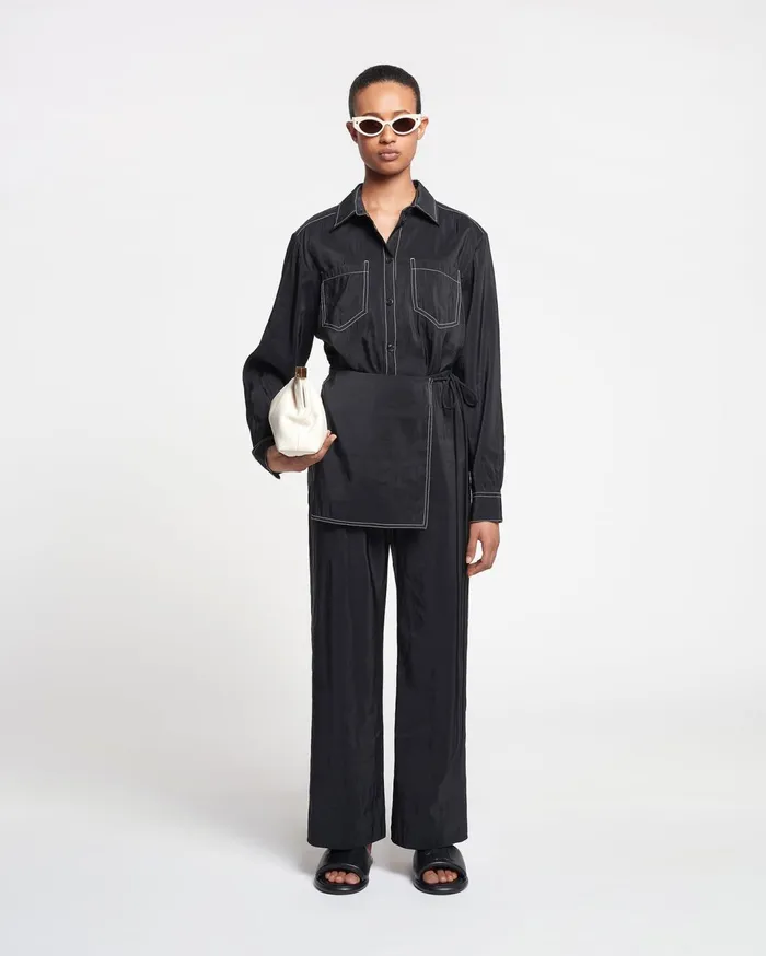 Metta Glass Poplin Shirt Dress Black Women Nanushka Dresses